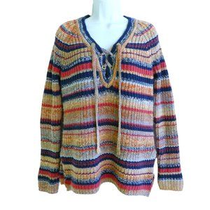 WooL ALPaCa Blend Striped Knit Sweater Rebecca Minkoff Lace Up Henley Chrissy XS